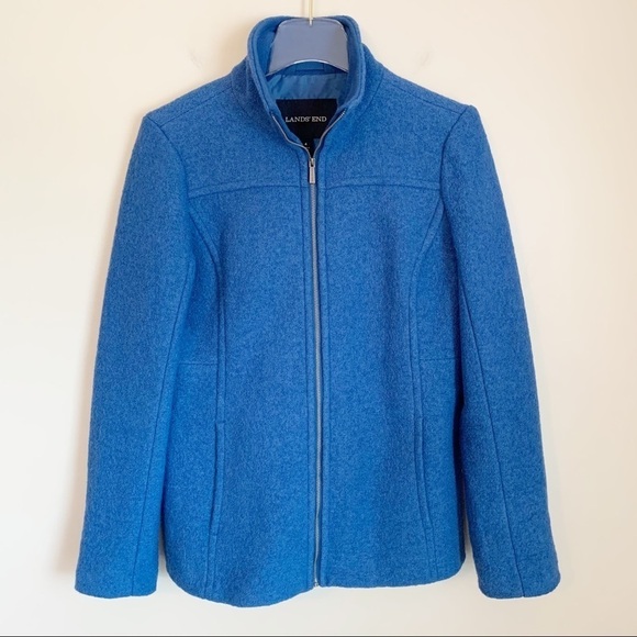 Lands End Blue Wool Blend Full Zip Classic Coat Size 4 Pockets Lined - Picture 1 of 12